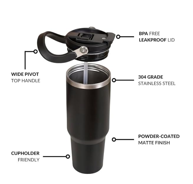 nestcase 304 Stainless Steel Tumbler with Straw and Top Handle – Black - image 5