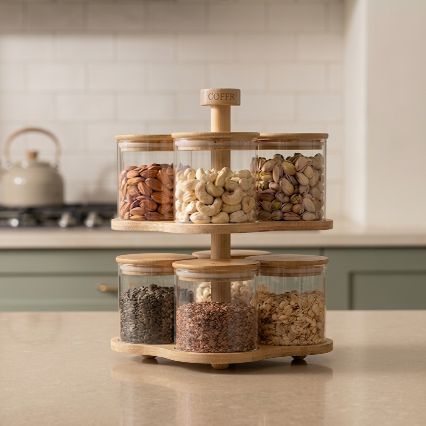 Rotating 2-Tier Borosilicate Glass Spice Jar Set of 8 | 370ml Each - image 4