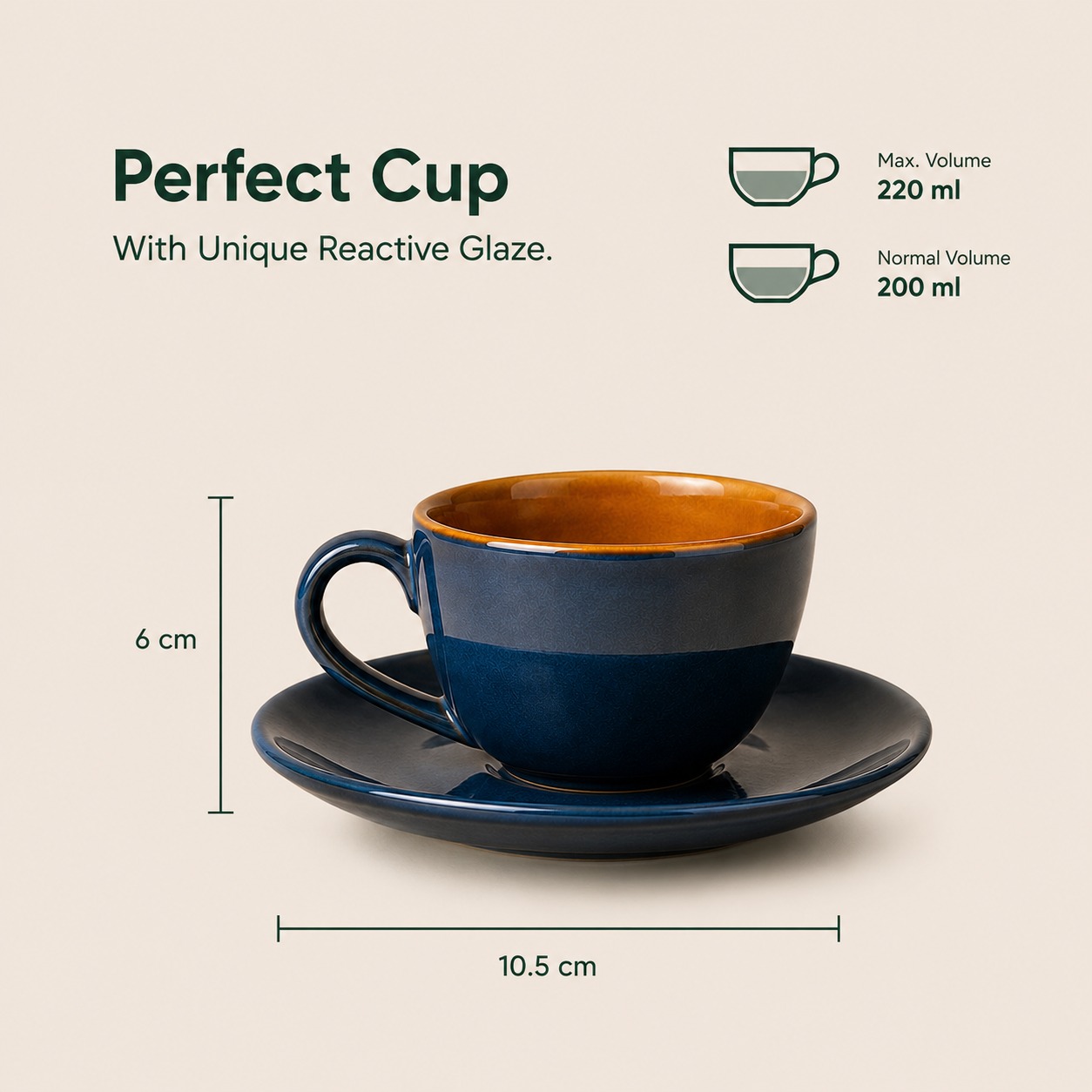 Reactive Blue - Set Of 1 Ceramic Coffee Cup & Saucer  - image 3