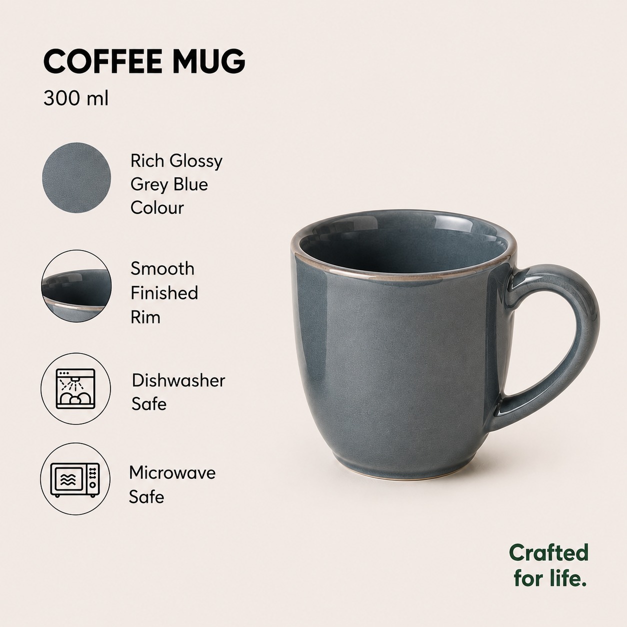 Gray Blue - Set of 2 Ceramic Coffee Mug  - image 3