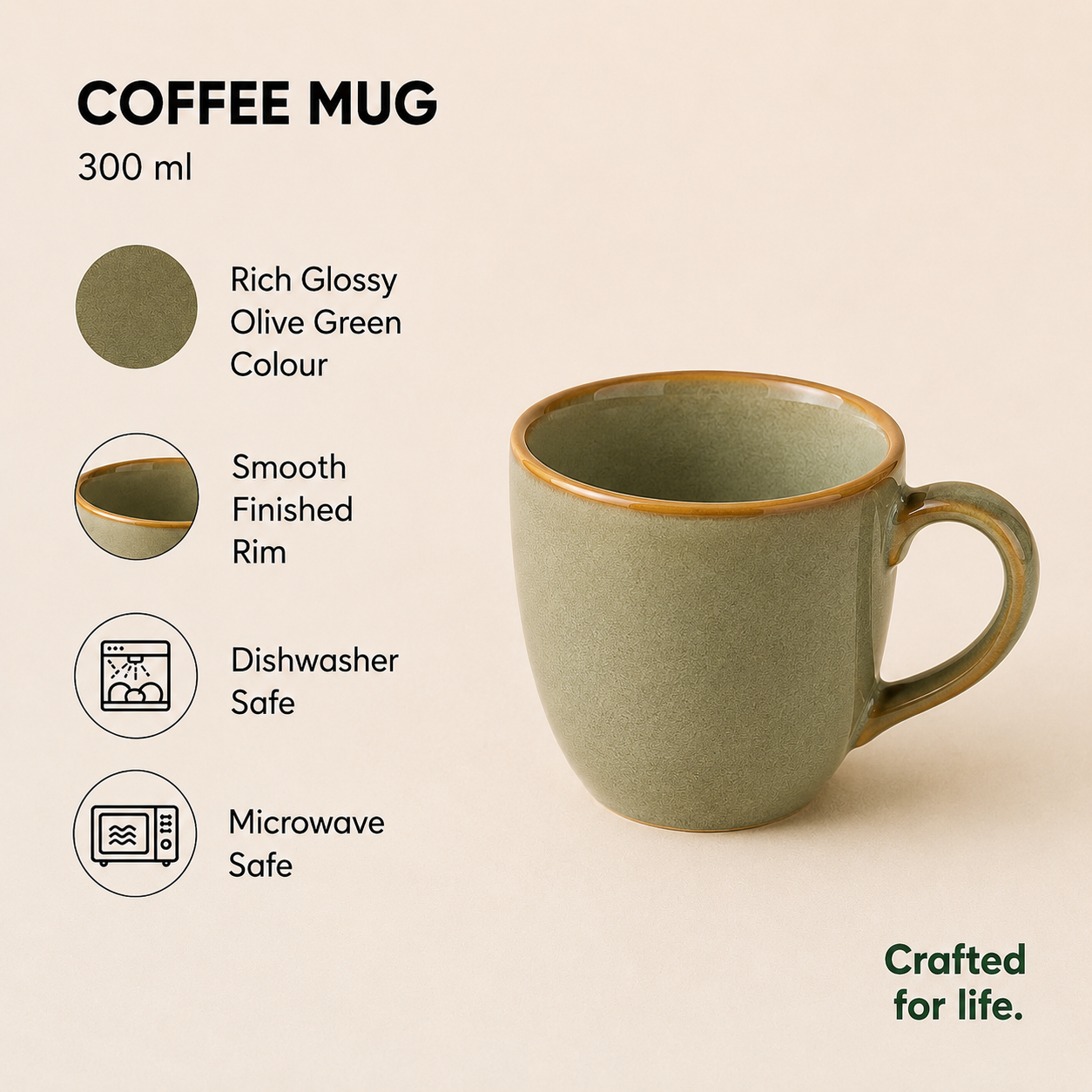 Olive Green - Set of 6 Ceramic Coffee Mug  - image 4