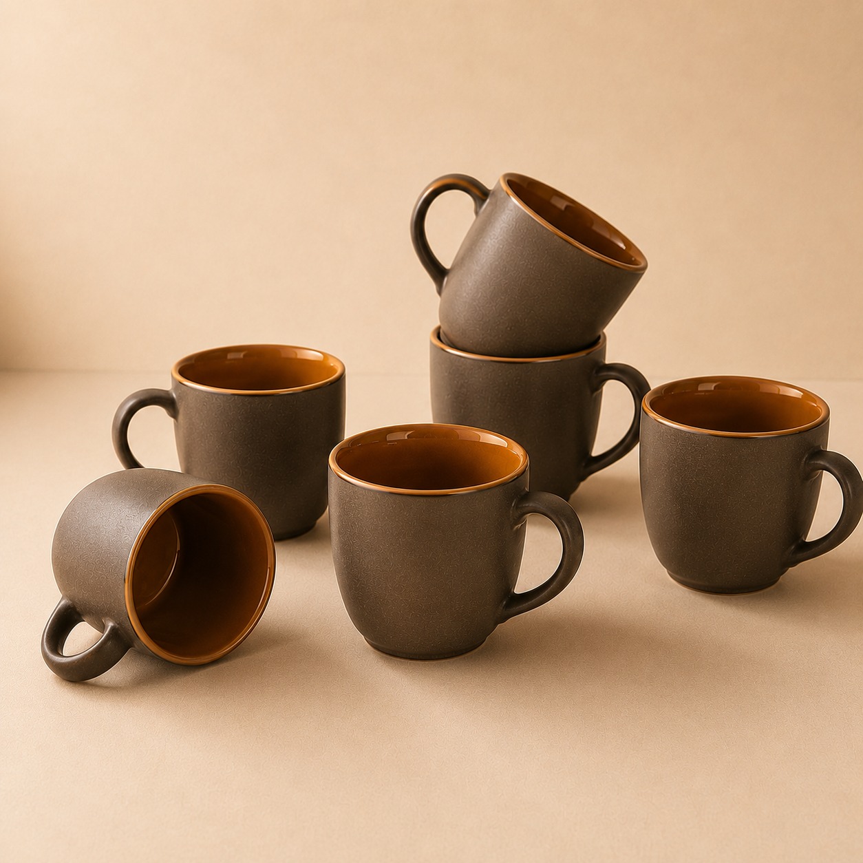 Brown - Set of 6 Ceramic Coffee Mug  - image 4