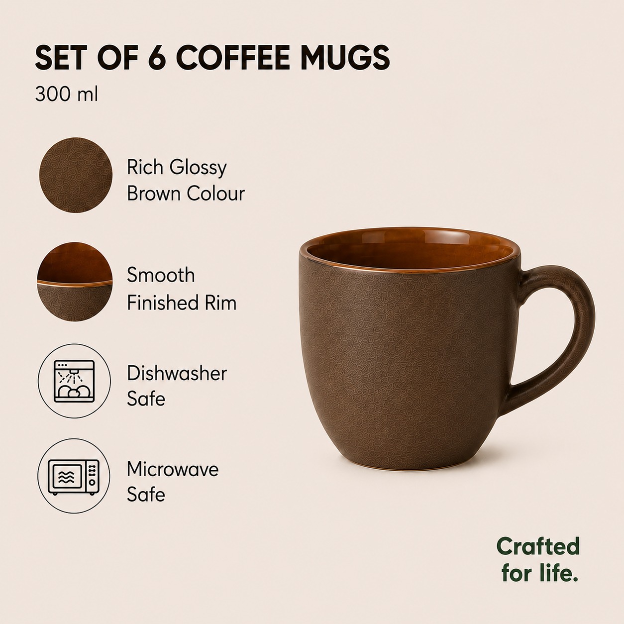 Brown - Set of 6 Ceramic Coffee Mug  - image 2