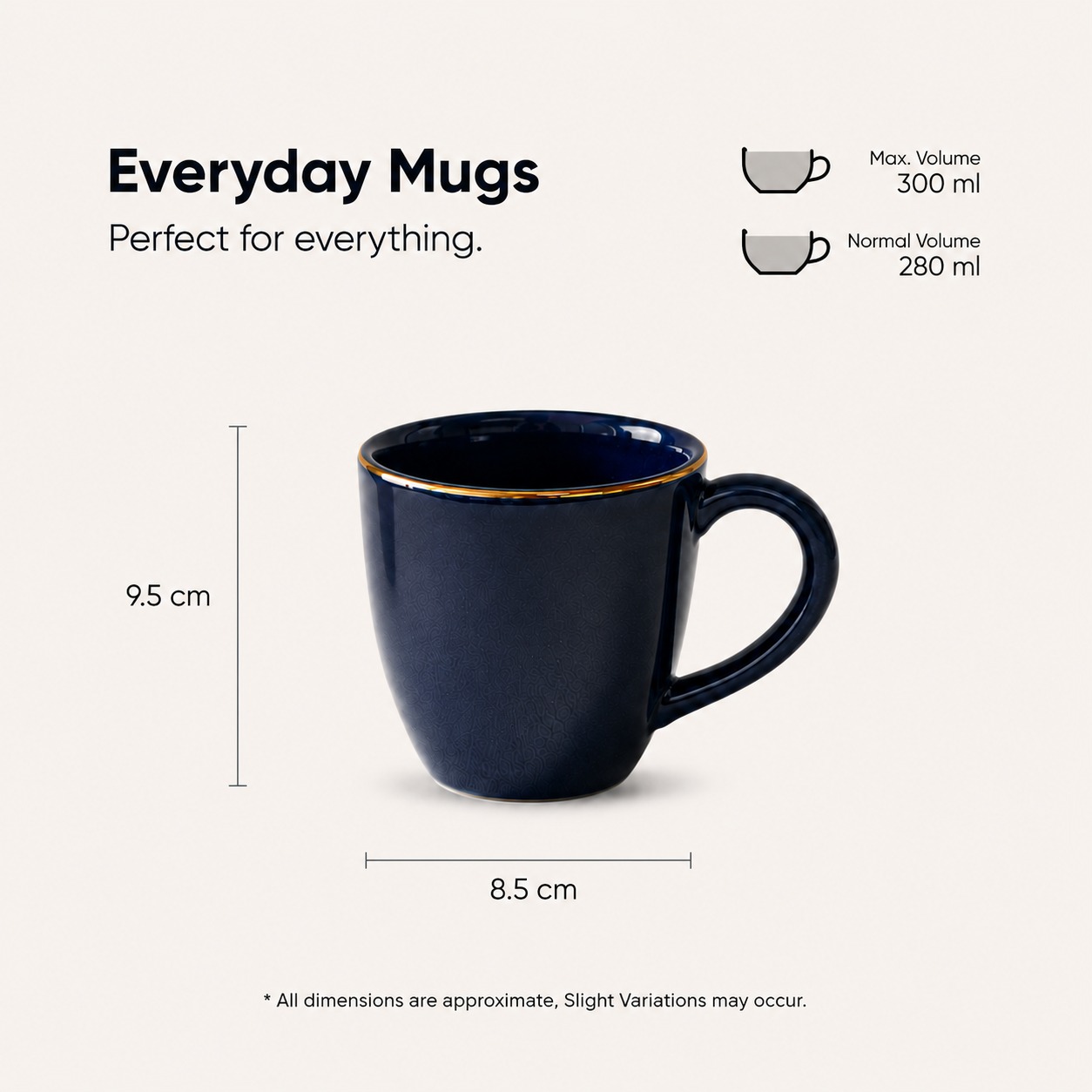 Midnight Blue with Golden Rim - Set of 2 Ceramic Coffee Mug  - image 4