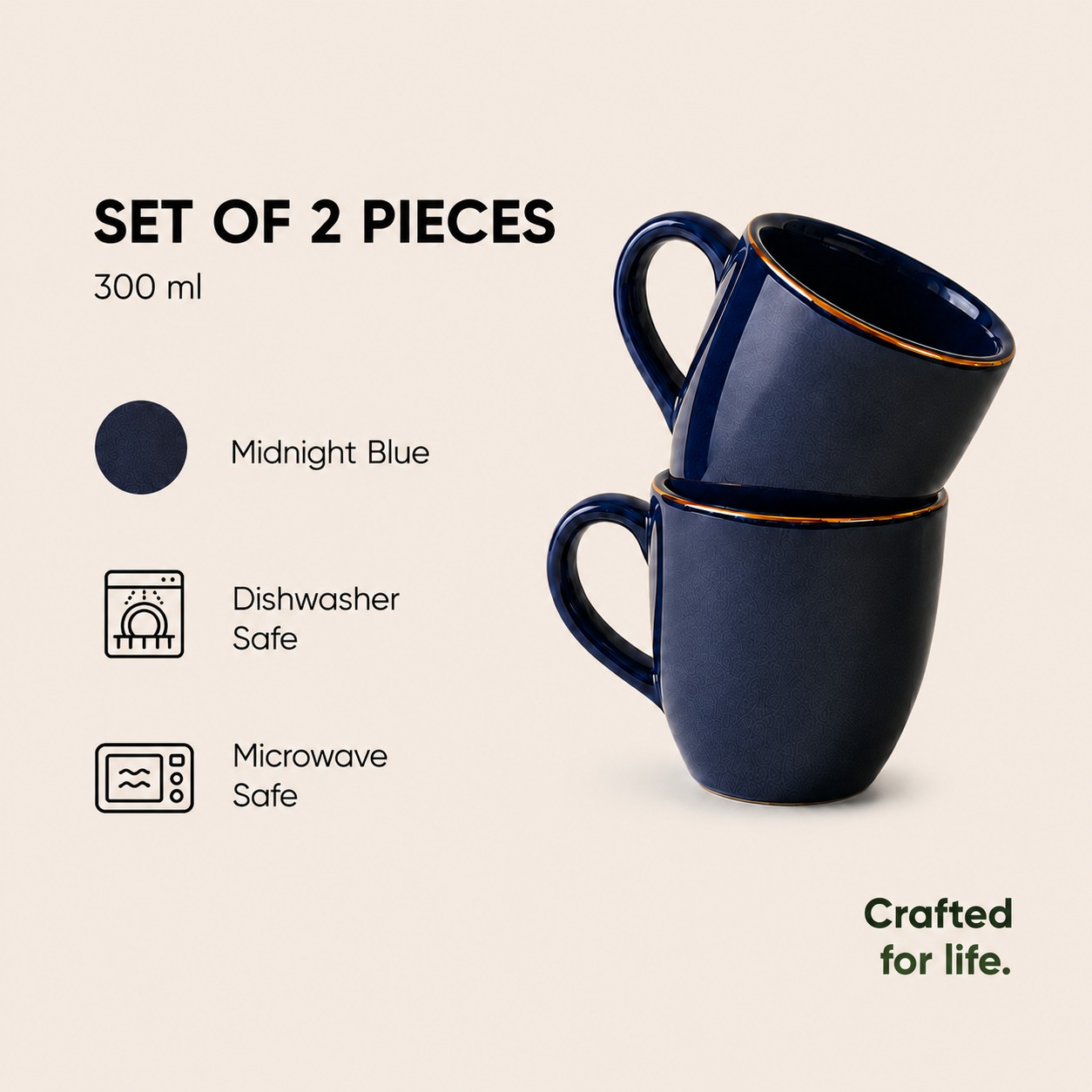 Midnight Blue with Golden Rim - Set of 2 Ceramic Coffee Mug  - image 3