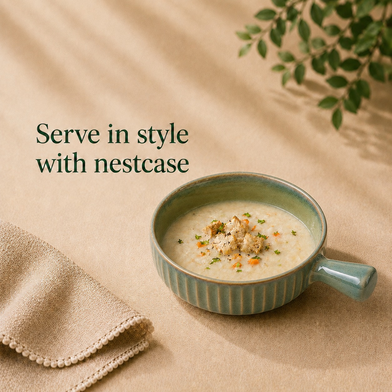 nestcase Porcelain Serving Bowl with Handle – Olive Green - image 1