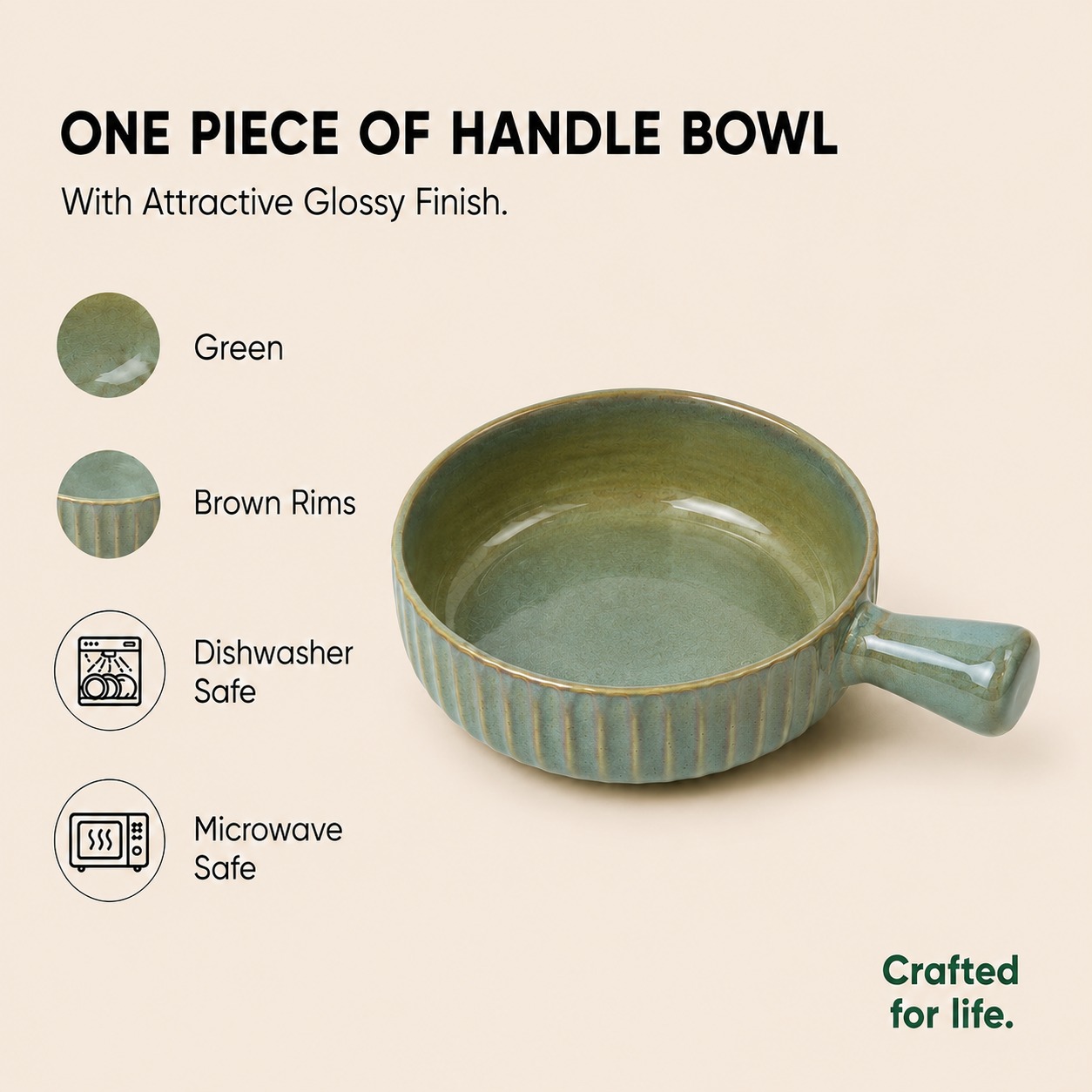 nestcase Porcelain Serving Bowl with Handle – Olive Green - image 3
