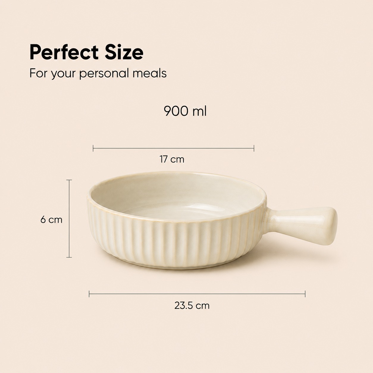 Beige - Porcelain Serving Bowl with Handle - 900 ML - image 5