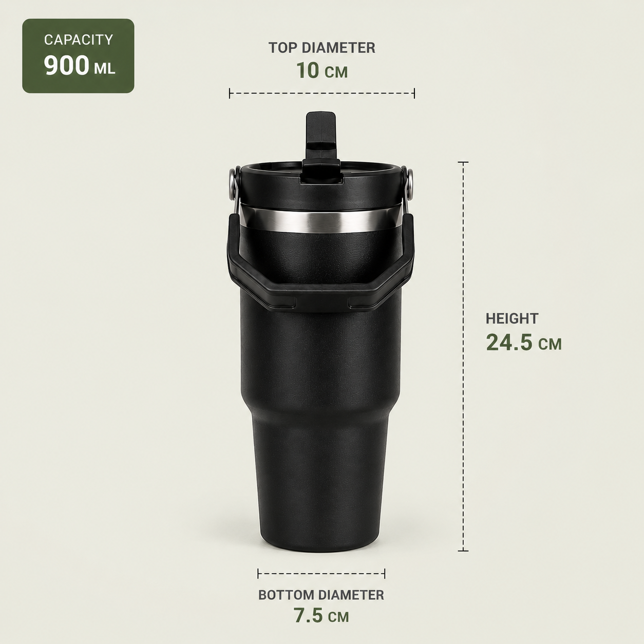  Black - 900 ML Stainless steel tumbler with Lid & Straw  - image 3