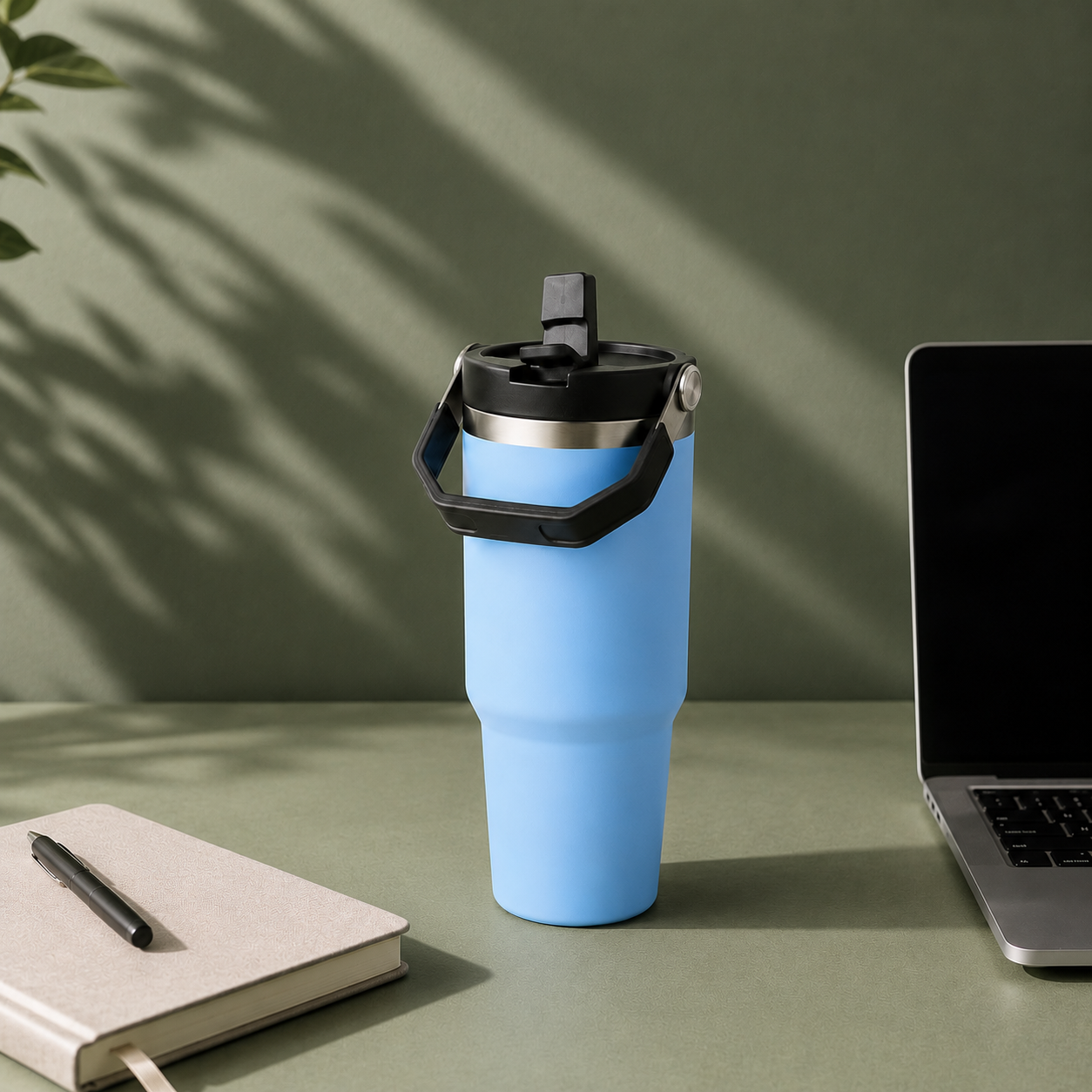 Blue - 900 ML Stainless steel tumbler with Lid & Straw  - image 5
