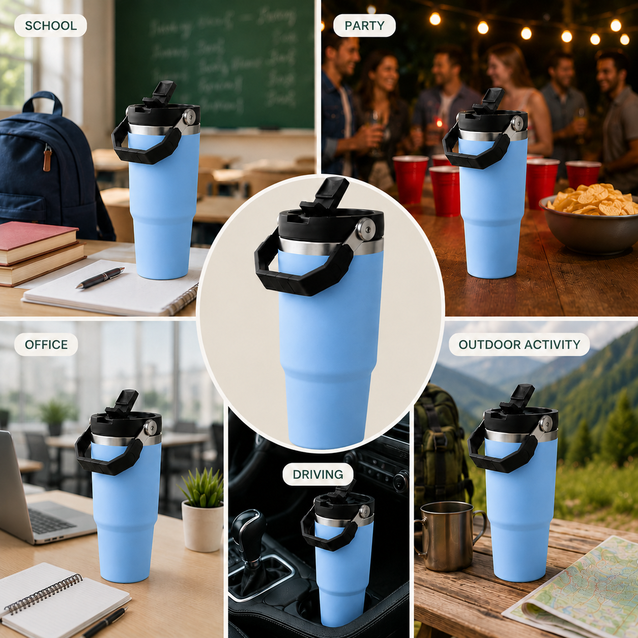 Blue - 900 ML Stainless steel tumbler with Lid & Straw  - image 4
