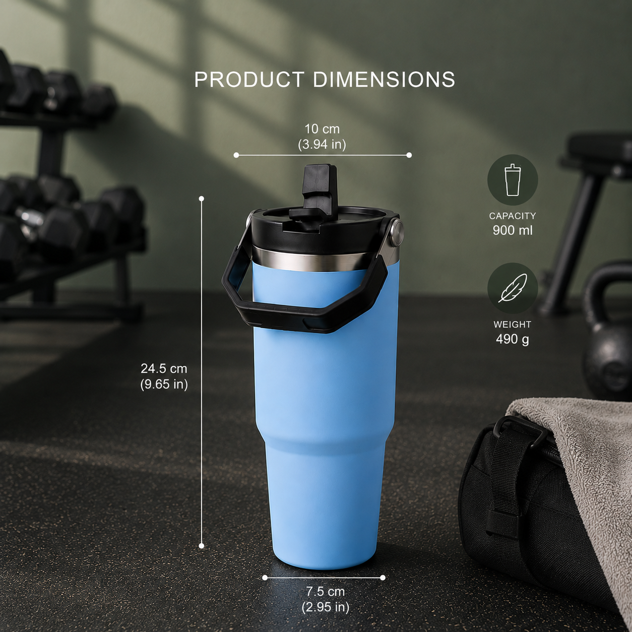 Blue - 900 ML Stainless steel tumbler with Lid & Straw  - image 3