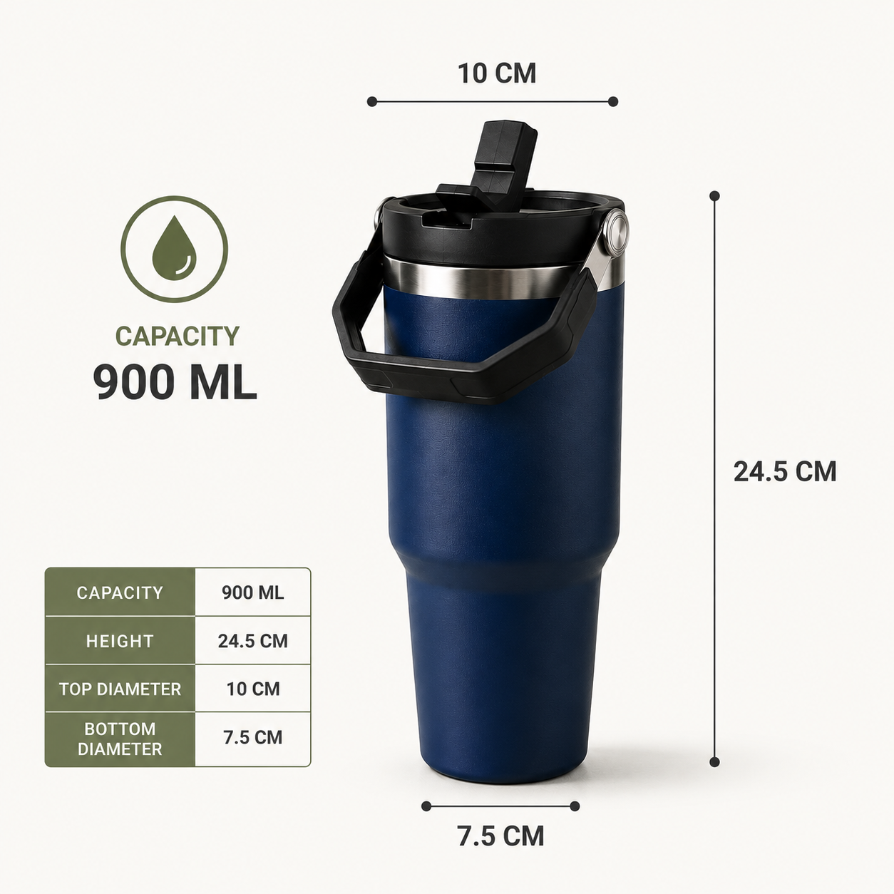 Midnight Blue - 900 ML Stainless steel tumbler with Lid & Straw  - image 2