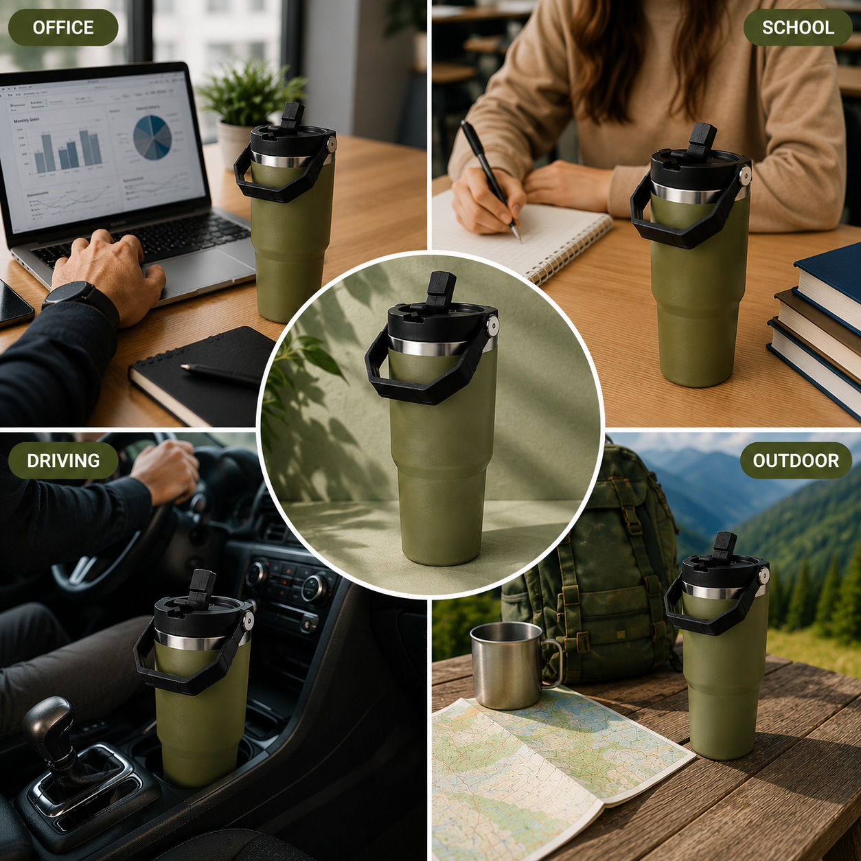 Olive Green - 900 ML Stainless steel tumbler with Lid & Straw  - image 4