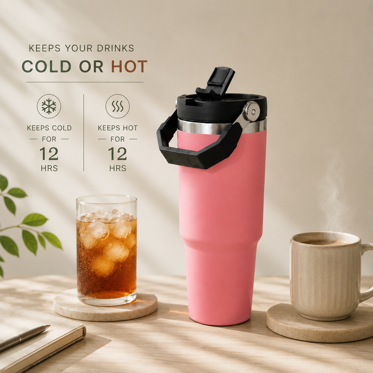 Pink - 900 ML Stainless steel tumbler with Lid & Straw  - image 5