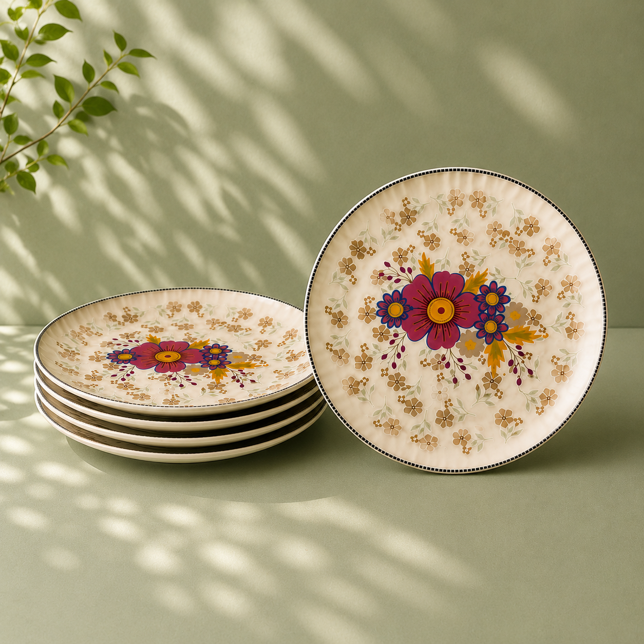 Floral White - Set of 6 Pcs Ceramic Dinner Plates - image 2