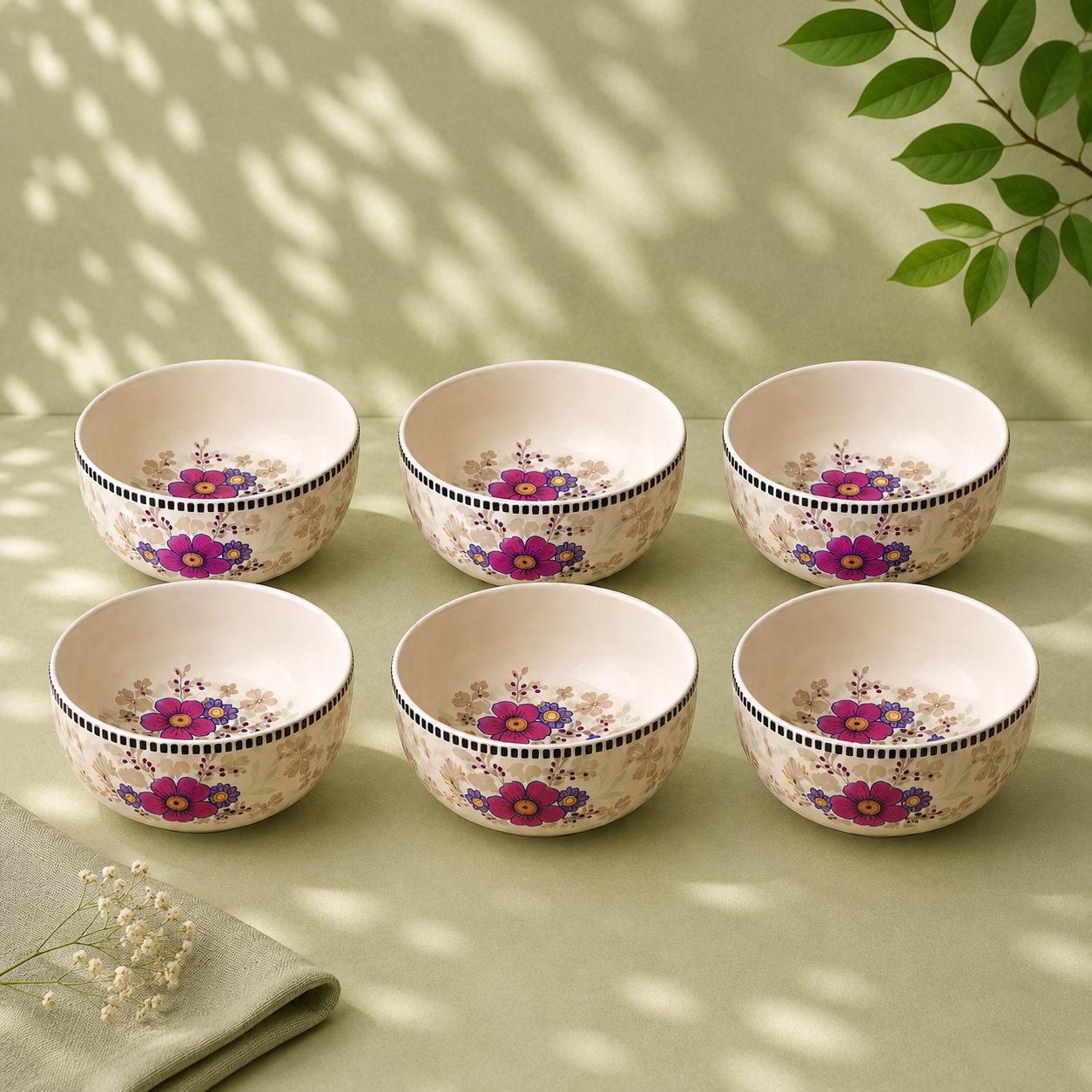 Floral White - Set of 6 Pcs Ceramic Small Bowls  - image 3