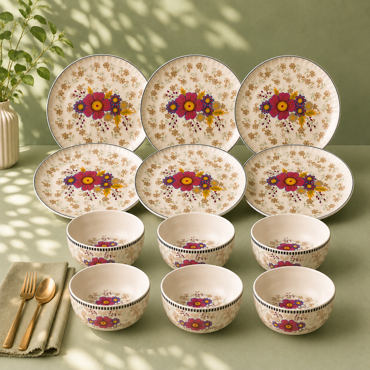Floral White - Set of 12 Pcs Ceramic Dinner Set  - image 1