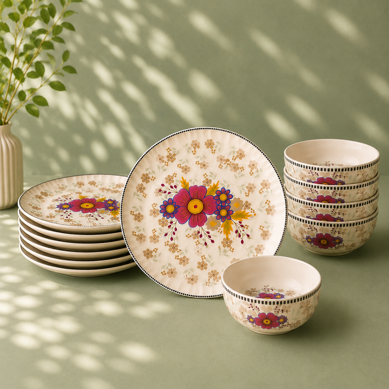 Floral White - Set of 12 Pcs Ceramic Dinner Set  - image 2