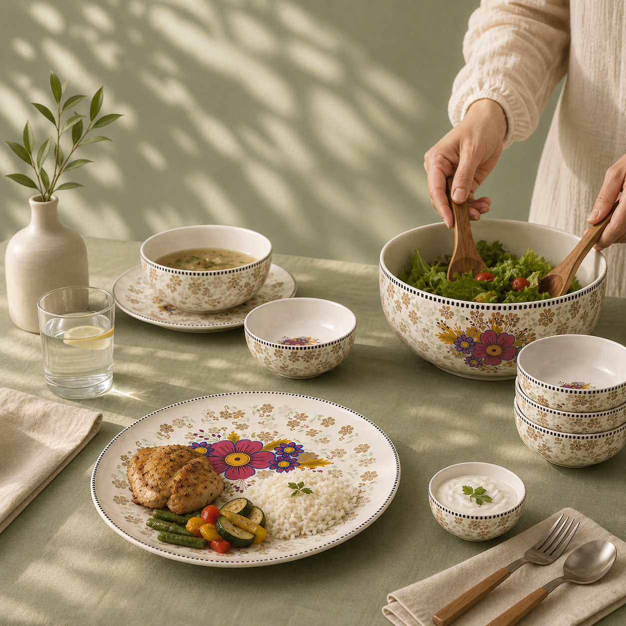 Floral White - Set of 14 Pcs Ceramic Dinner Set  - image 4