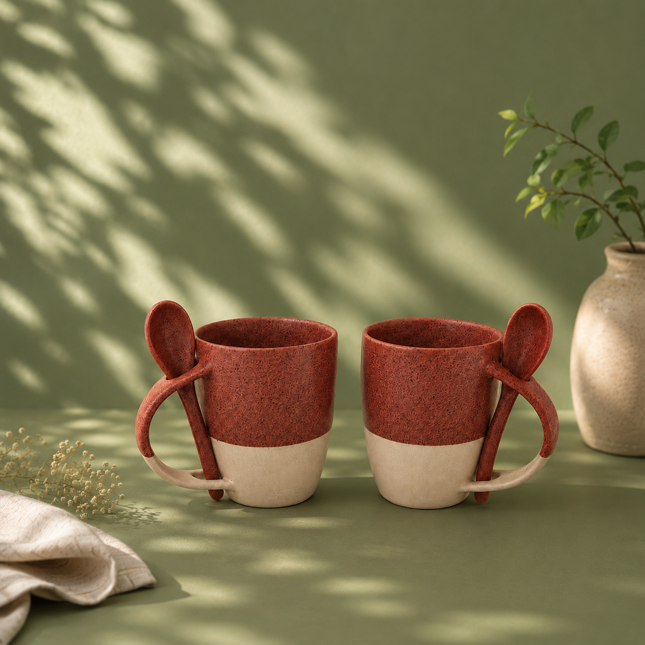 Red & Brown - Two Tone Set of 2 Pcs Coffee Mug with Spoon - image 3