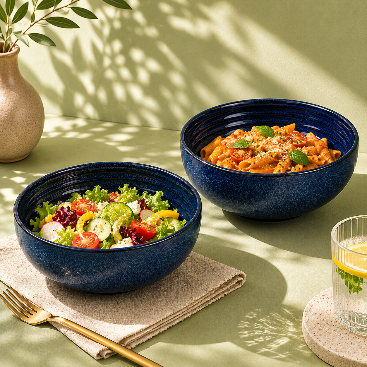 Blue - Set of 2 Pcs Ceramic Serving Bowls Bowls  - image 4