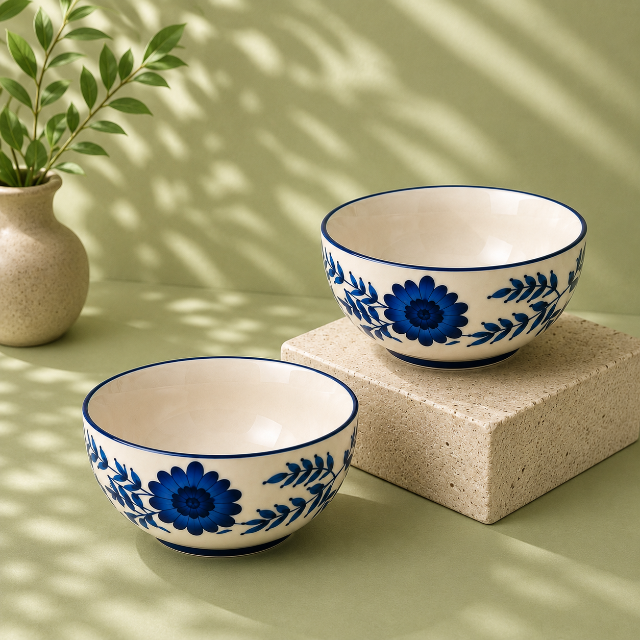 Floral Blue - Set of 2 Pcs Ceramic Serving Bowls  - image 4