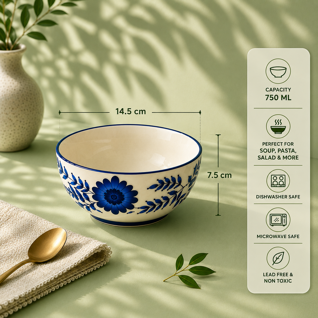 Floral Blue - Set of 2 Pcs Ceramic Serving Bowls  - image 3