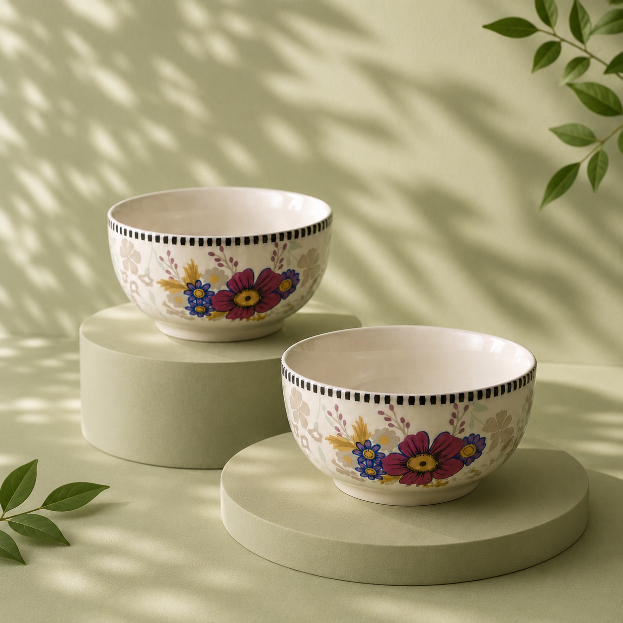 Floral White - Set of 2 Pcs Ceramic Serving Bowls  - image 1