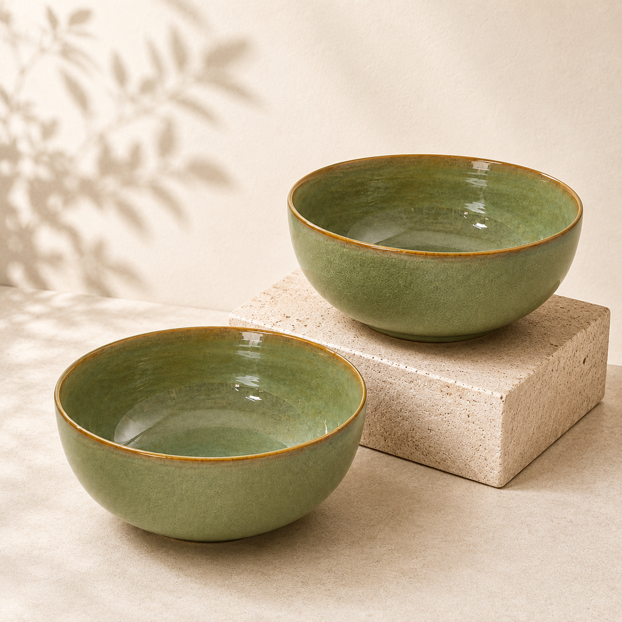 Olive Green - Set of 2 Pcs Ceramic Serving Bowls Bowls  - image 4