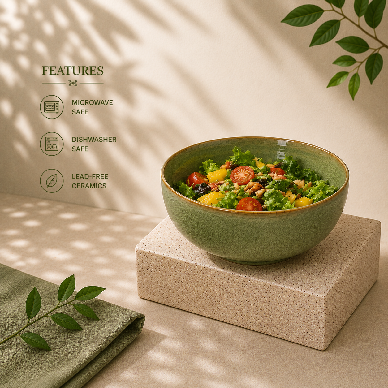 Olive Green - Set of 2 Pcs Ceramic Serving Bowls Bowls  - image 2