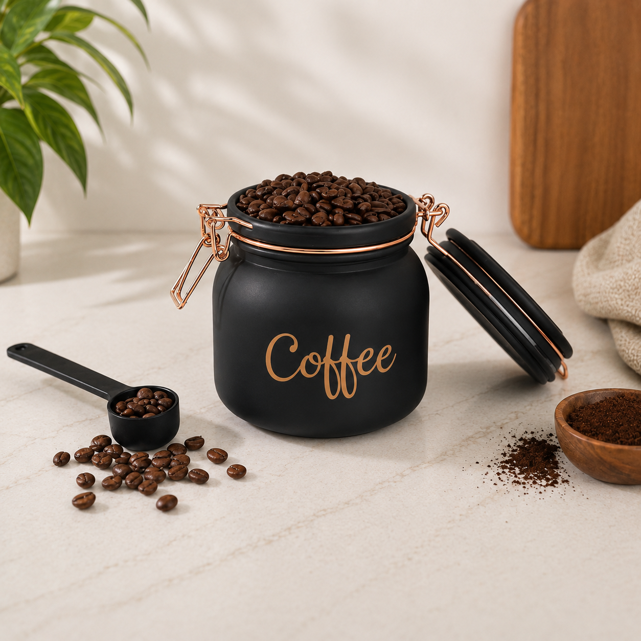 Set of 3 (900 ml Each) – Tea Coffee Sugar Storage Jars Black - image 4