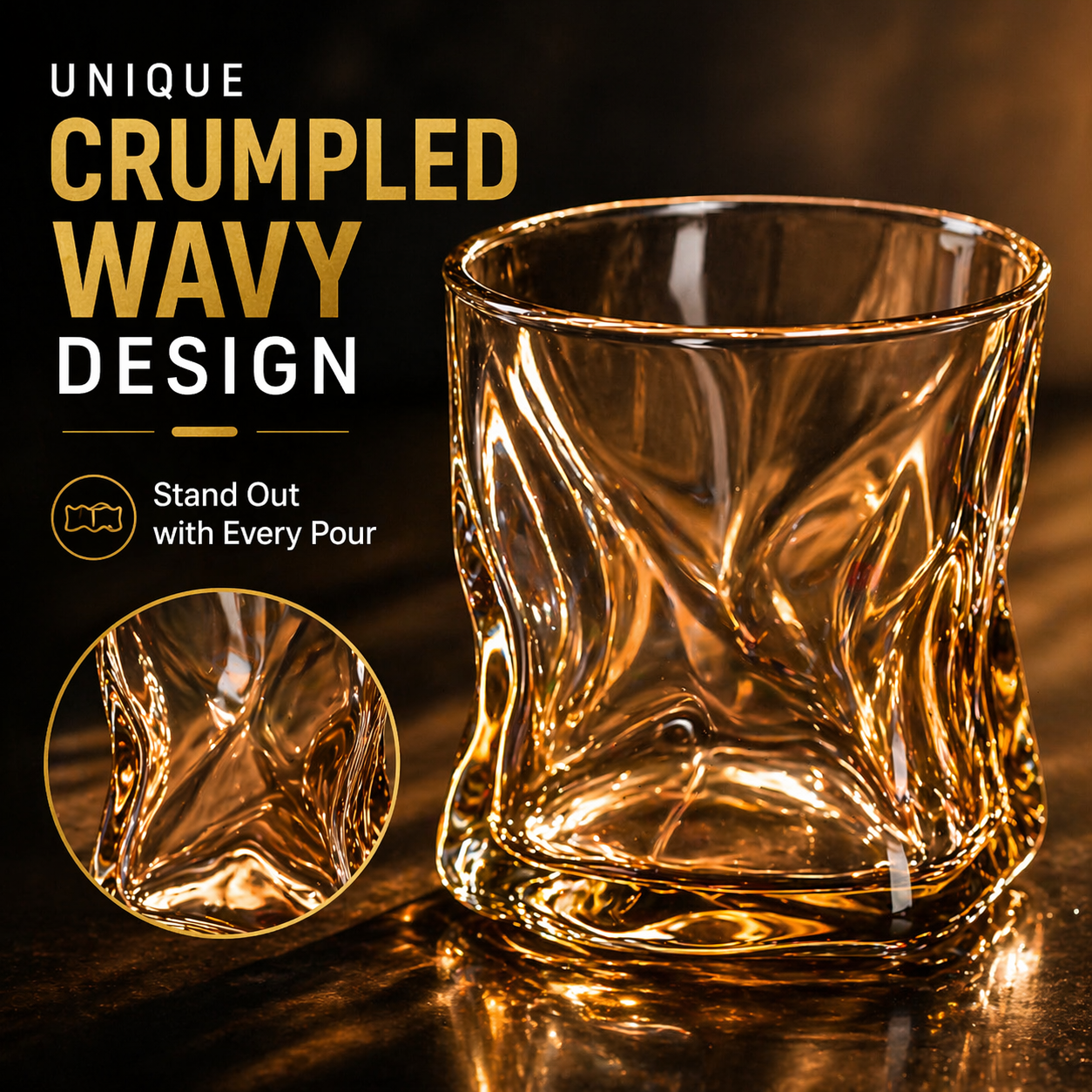 nestcase 300 ml Wavy Whiskey Glass Set of 6  - image 2