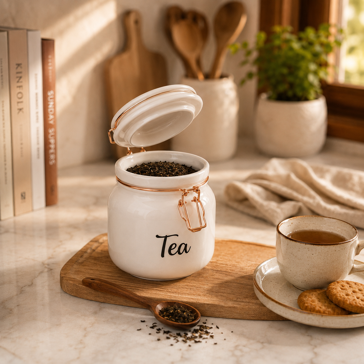 Set of 3 (900 ml Each) – Tea Coffee Sugar Storage Jars White - image 2