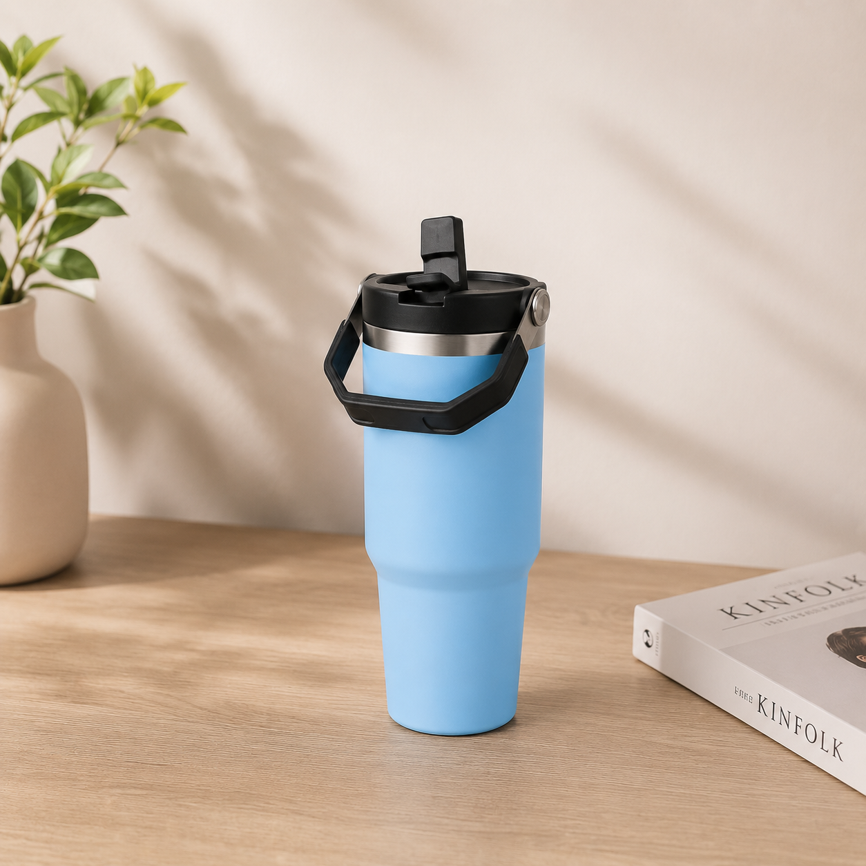 Blue - 900 ML Stainless steel tumbler with Lid & Straw  - image 1
