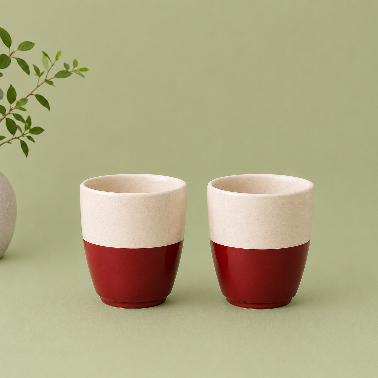 Red & Cream - Set of 2 Ceramic Kulhad/Kulhar - image 5