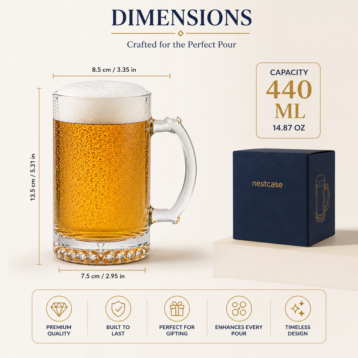 Comfort Notched Grip Beer Mug Set of 6, 440 ml Each - image 2