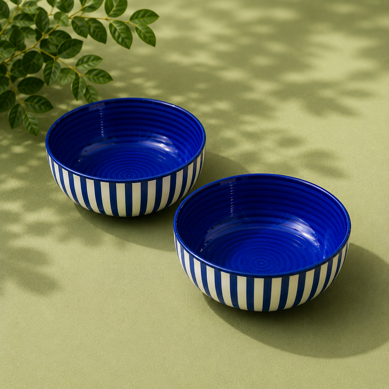 Blue & White Striped - Set of 2 Ceramic Serving Bowls - image 5
