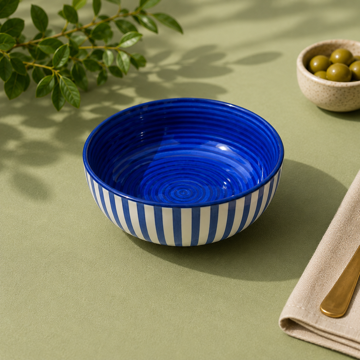 Blue & White Striped - Set of 2 Ceramic Serving Bowls - image 3