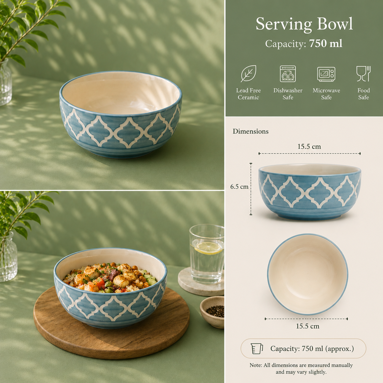 Blue & Ivory - Set of 2 Ceramic Serving Bowls - image 4