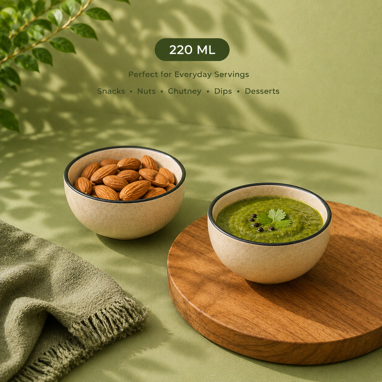 Beige With Black Rim - Set of 6 Pcs Ceramic Small Bowls - image 3