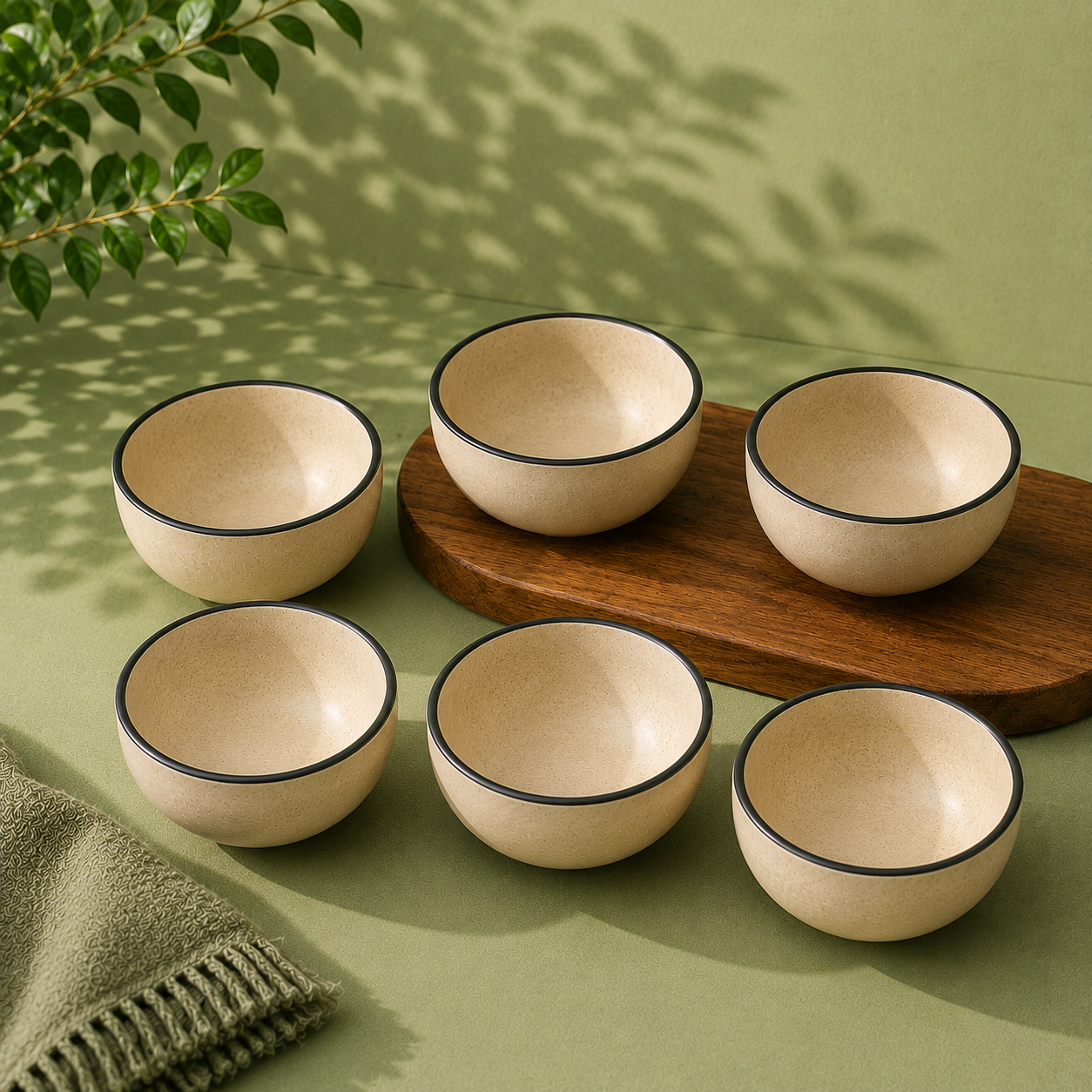 Beige With Black Rim - Set of 6 Pcs Ceramic Small Bowls - image 2