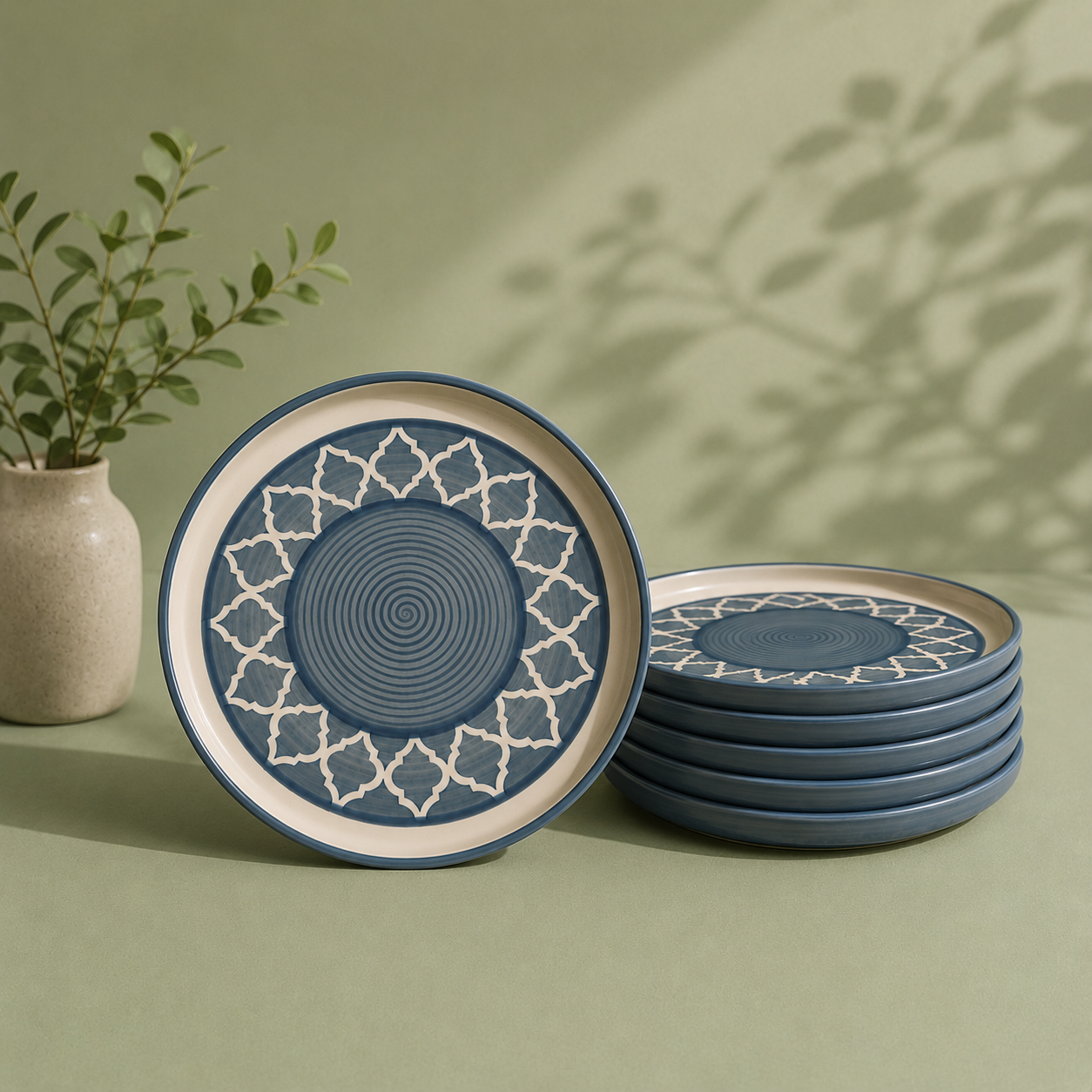 Blue Moroccan Pattern Dinnerware - Set of 6 Pcs Ceramic Dinner Plates - image 1
