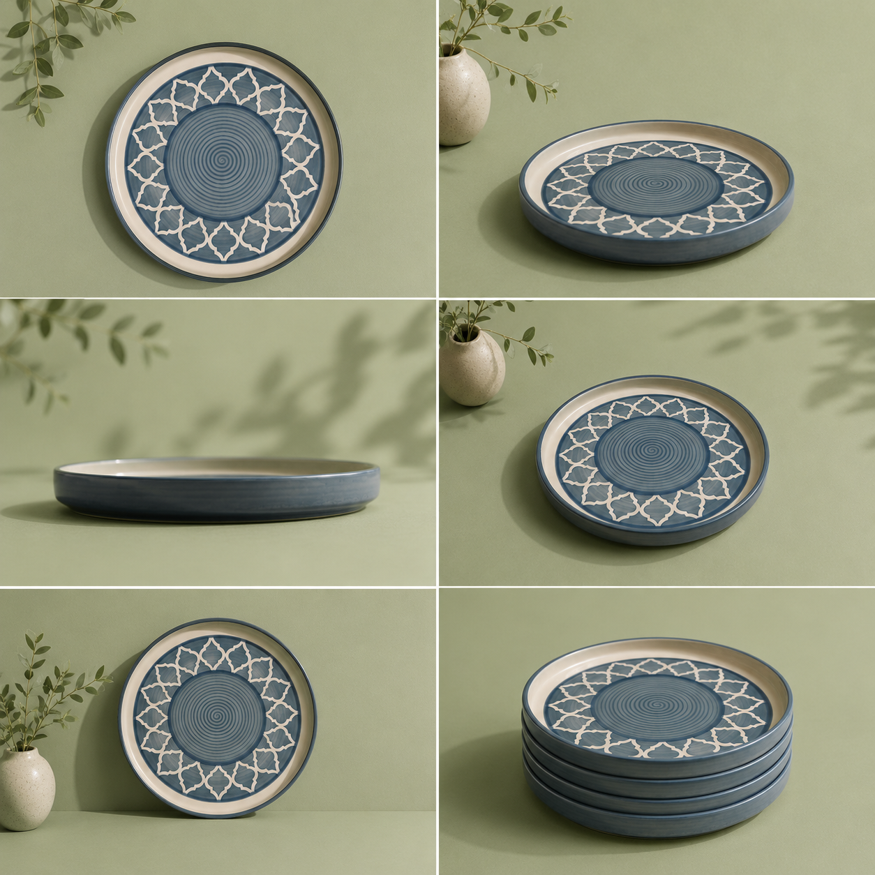 Blue Moroccan Pattern Dinnerware - Set of 6 Pcs Ceramic Dinner Plates - image 4