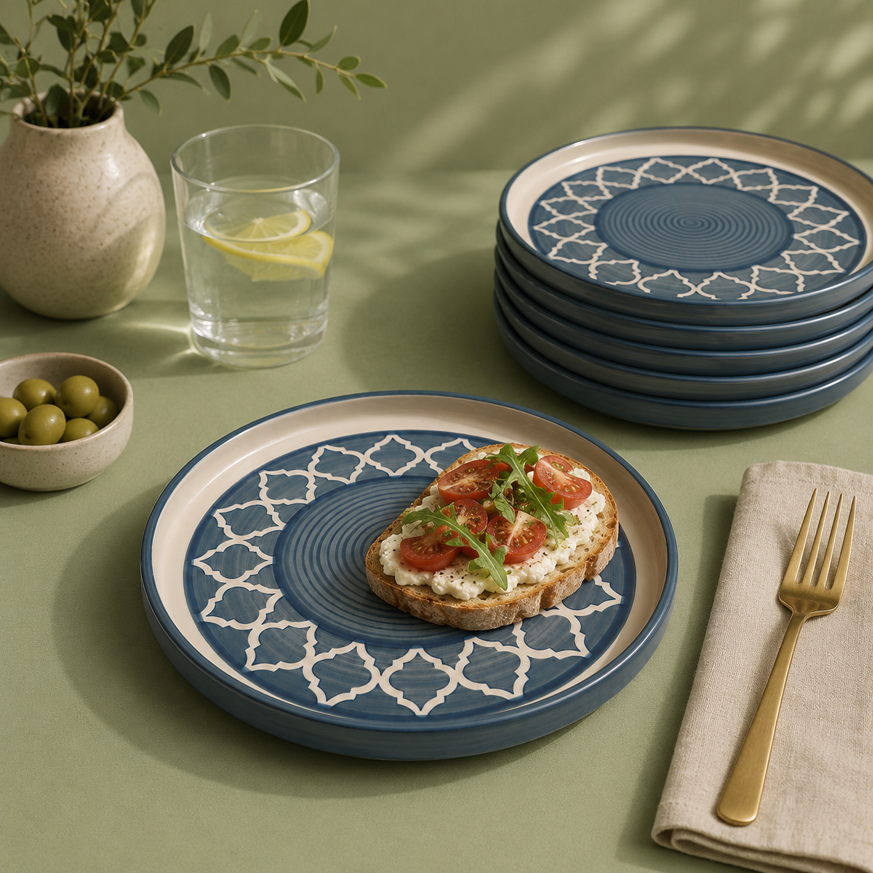 Blue Moroccan Pattern Dinnerware - Set of 6 Pcs Ceramic Dinner Plates - image 2