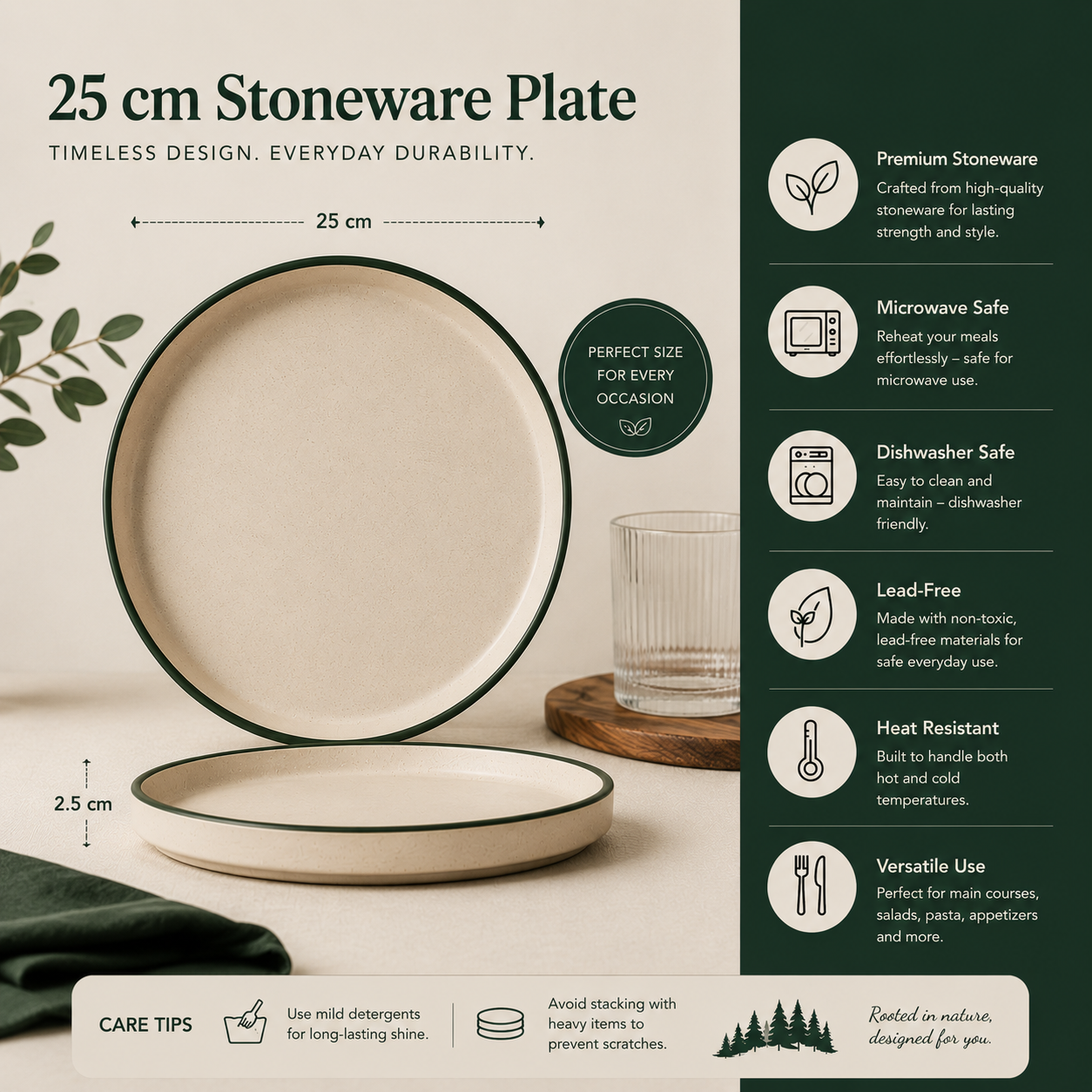 Beige With Black Rim - Set of 6 Pcs Ceramic Dinner Plates - image 4
