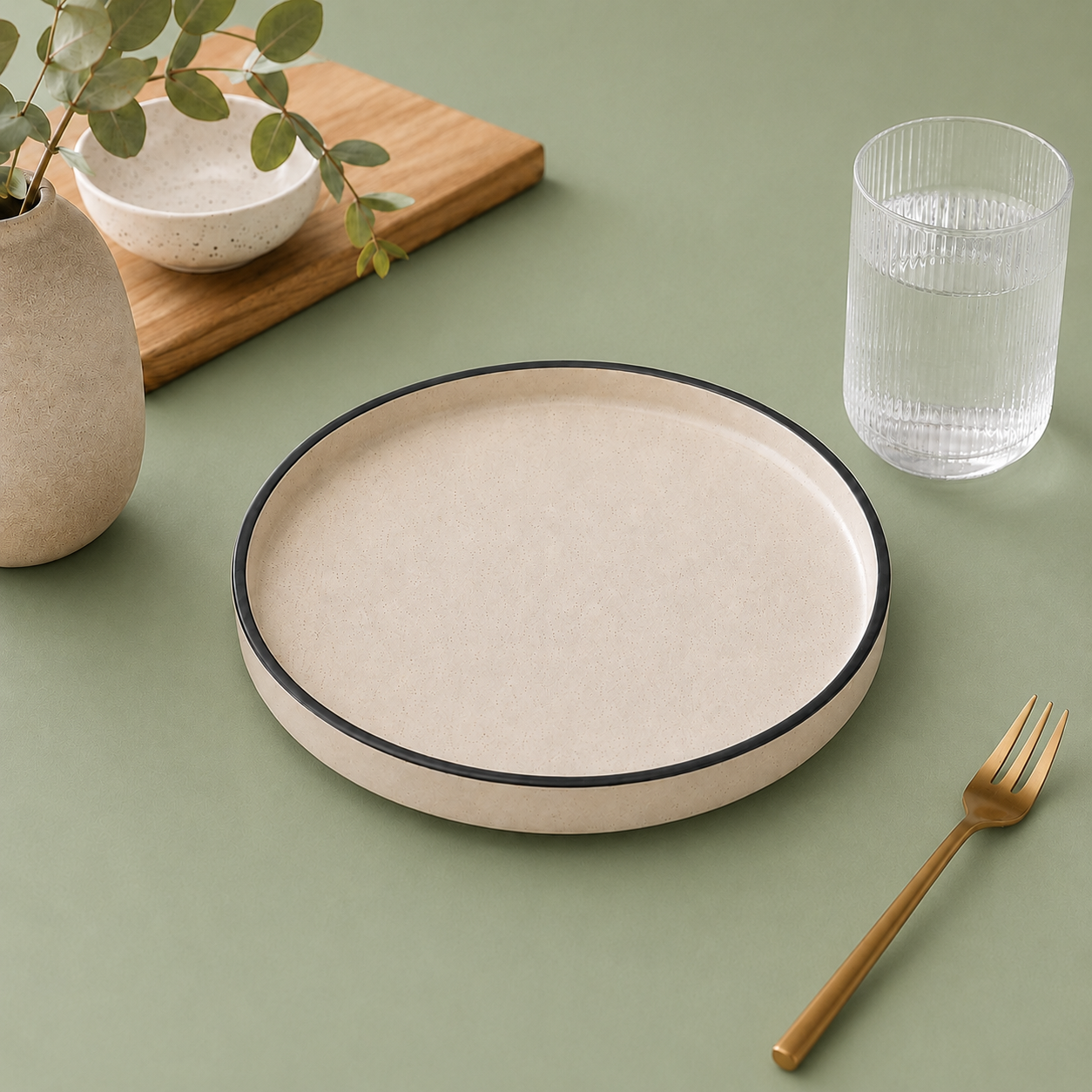 Beige With Black Rim - Set of 6 Pcs Ceramic Dinner Plates - image 2