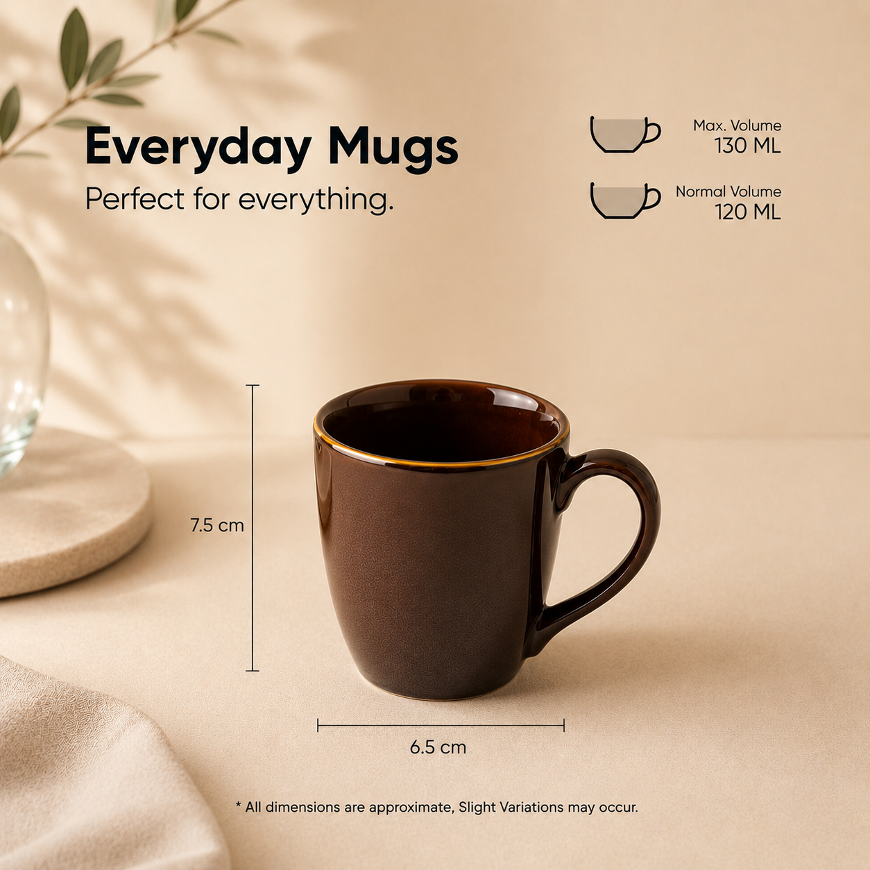Brown Glossy Finish with Golden Rim - Set of 2 Ceramic Coffee Mug - image 5