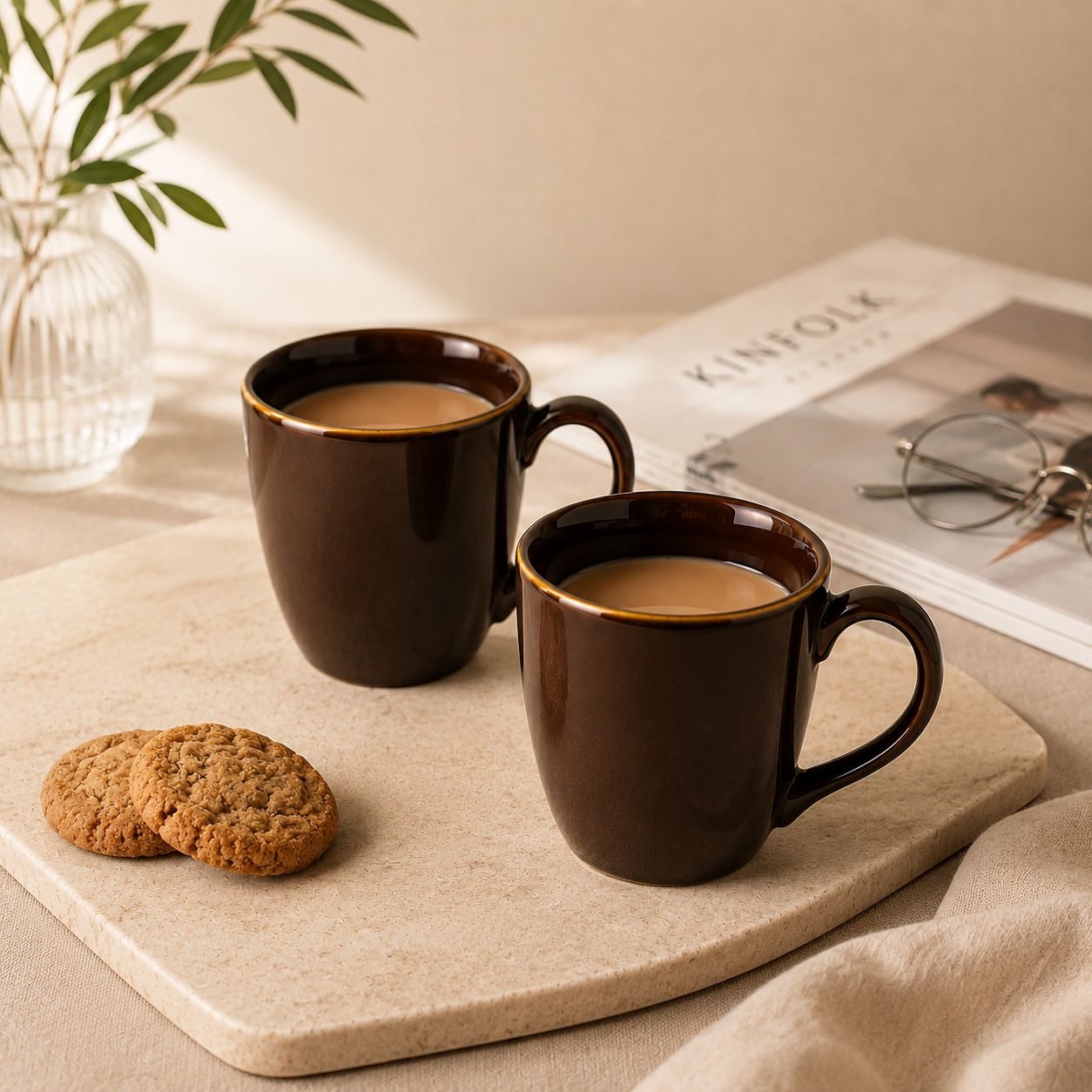 Brown Glossy Finish with Golden Rim - Set of 2 Ceramic Coffee Mug - image 3