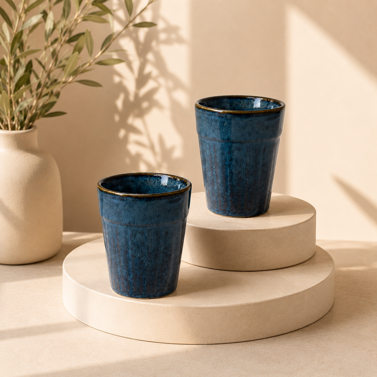 Reactive Blue  - Set of 2 Ceramic Kulhad/Kulhar - image 1